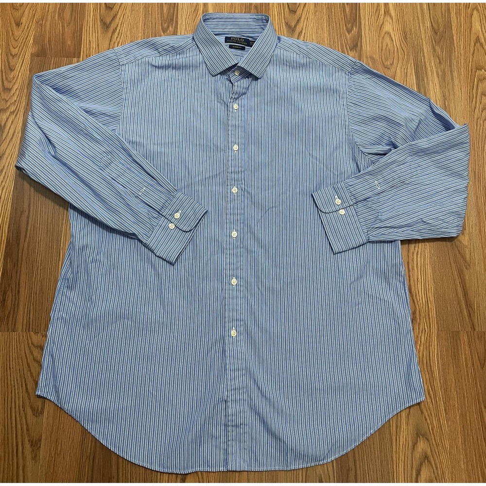 Polo Ralph Lauren Dress Shirt Mens 17.5 34/35 Classic Fit Blue Striped